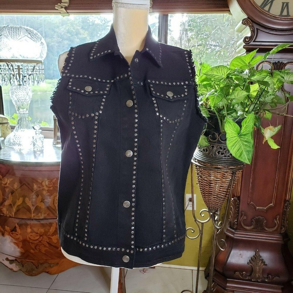 DG 2 Diane‎ Gilman Studded  Black Vest Size Medium